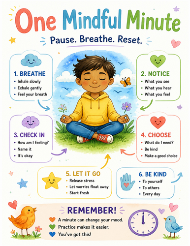 One Mindful Minute I Educational Poster I Classroom Decor