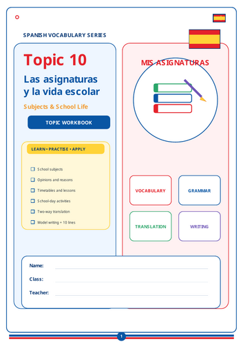 : Las asignaturas y la vida escolar./school subjects worksheet