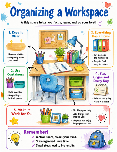 Organizing a Workspace I Educational Poster I Classroom Decor