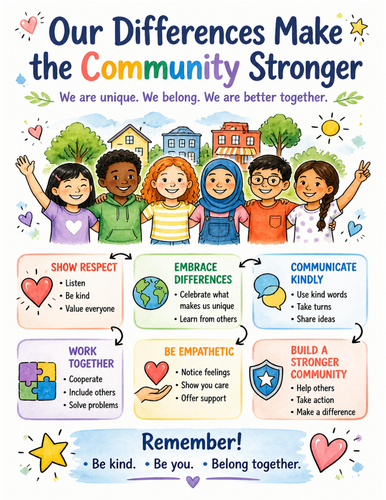 Our Differences Make the Community Stronger I Educational Poster I Classroom Decor