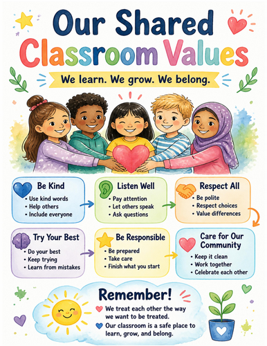 Our Shared Classroom Values I Educational Poster I Classroom Decor