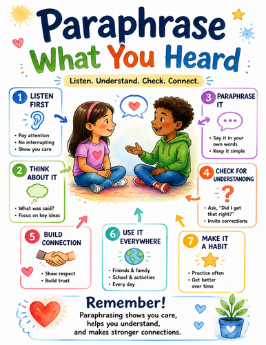 Paraphrase What You Heard I Educational Poster I Classroom Decor