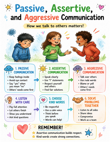 Passive, Assertive, and Aggressive Communication I Educational Poster I Classroom Decor