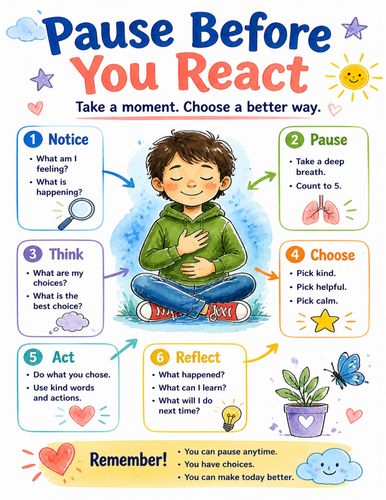 Pause Before You React I Educational Poster I Classroom Decor
