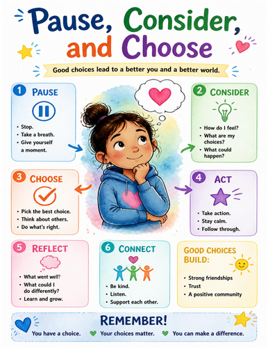 Pause, Consider, and Choose I Educational Poster I Classroom Decor