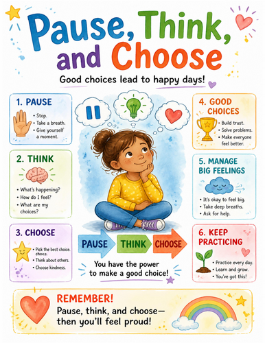 Pause, Think, and Choose I Educational Poster I Classroom Decor