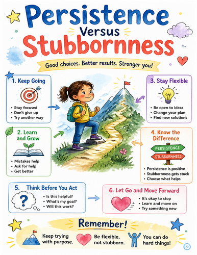 Persistence Versus Stubbornness I Educational Poster I Classroom Decor