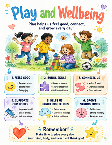 Play and Wellbeing I Educational Poster I Classroom Decor