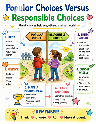 Popular Choices Versus Responsible Choices I Educational Poster I Classroom Decor