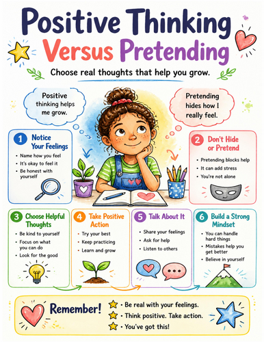 Positive Thinking Versus Pretending I Educational Poster I Classroom Decor