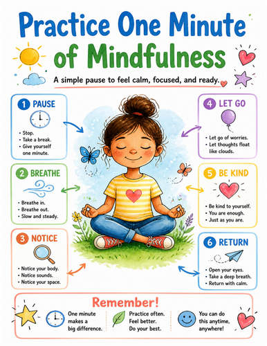 Practice One Minute of Mindfulness I Educational Poster I Classroom Decor