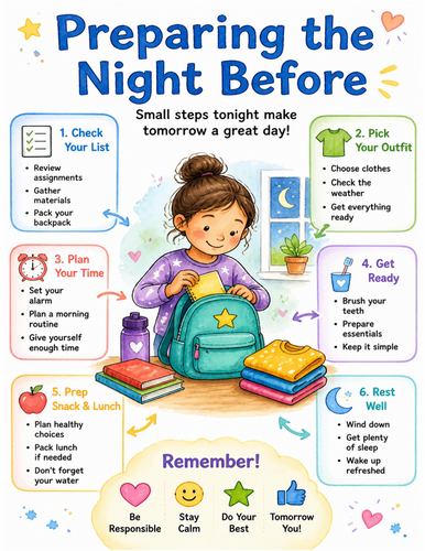 Preparing the Night Before I Educational Poster I Classroom Decor