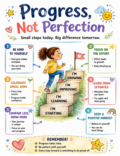 Progress, Not Perfection I Educational Poster I Classroom Decor