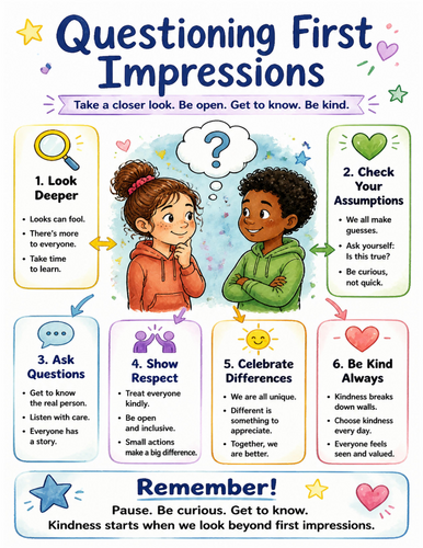 Questioning First Impressions I Educational Poster I Classroom Decor