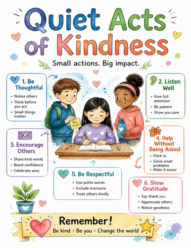 Quiet Acts of Kindness I Educational Poster I Classroom Decor