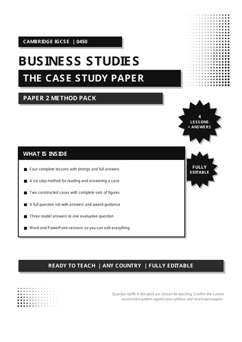 Cambridge IGCSE Business 0450 | Paper 2 Case Study Skills | Method Pack with Full Answers