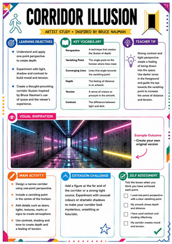 Bruce Nauman Artist Study – Corridor Illusion | KS3 Perspective Art Worksheet