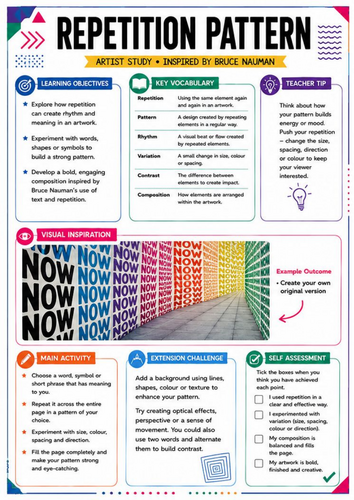 Bruce Nauman Artist Study – Repetition Pattern | KS3 Pattern Art Worksheet