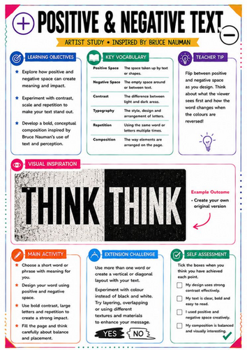 Bruce Nauman Artist Study – Positive & Negative Text | KS3 Typography Worksheet