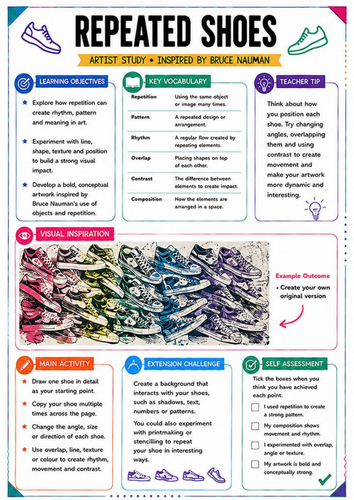 Bruce Nauman Artist Study – Repeated Shoes | KS3 Repetition Art Worksheet