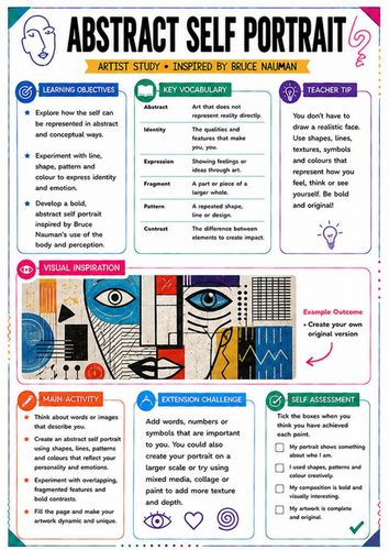 Bruce Nauman Artist Study – Abstract Self Portrait | KS3 Identity Art Worksheet