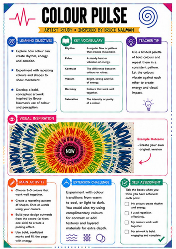 Bruce Nauman Artist Study – Colour Pulse | KS3 Colour & Rhythm Art Worksheet