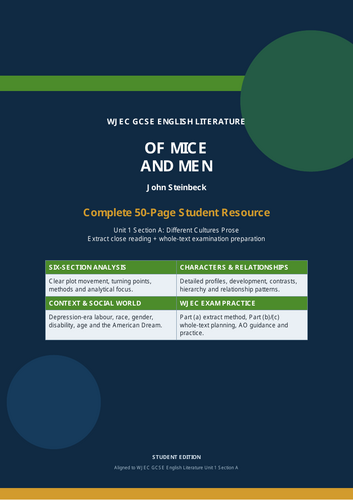 WJEC  COMPLETE study GUIDE  of John Steinbeck’s Of Mice and Men