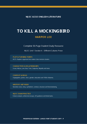 WJEC study pack for Harper Lee’s To Kill a Mockingbird,