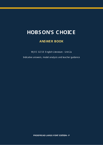 WJEC  study pack for Harold Brighouse's Hobson's Choice,