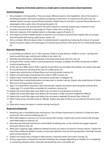 Unit 1: Ex Phys Learning Outcome A: Responses to Exercise