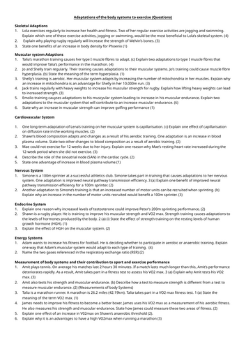 Unit 1: Ex Phys Learning Outcome C: Adaptations to Exercise (Exam Questions & Answers)