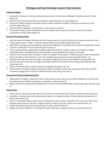 Unit 1: Ex Phys Learning Outcome B- Fatigue (Exam Questions & Answers)