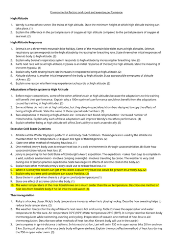 Unit 1 Ex Phys Learning Outcome D: Environmental Factors (Exam Questions and Answers)