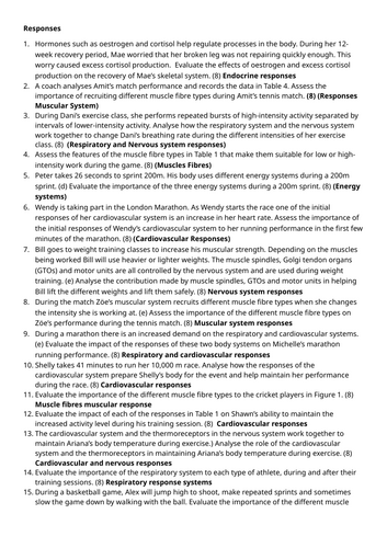 Unit 1 Ex Phys Learning Outcome A: Responses to Exercise (8 mark Exam Questions and Answer