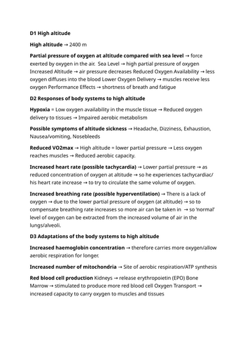 Unit 1: Ex Phys Learning Outcome D: Environmental Factors Key Information Revision Sheet