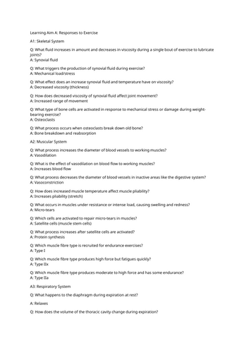 Unit 1: Ex Phys Learning Outcome A: Responses to Exercise Quiz