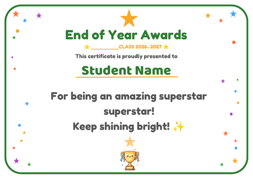 End of Year Certificate Template 2026-2027