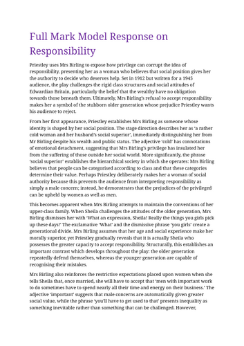 Responsibility Grade 9 Model Response June 2026 AQA
