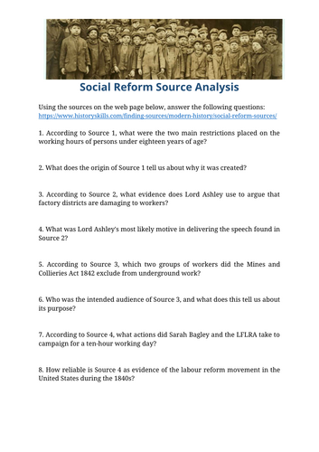 Industrial Revolution Social Reform Source Analysis Worksheet