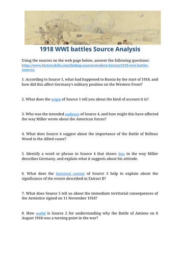 1918 WWI Battles Source Analysis Worksheet