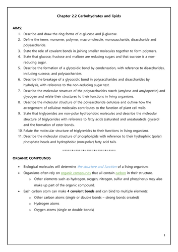2.2 Carbohydrates and Lipids Cambridge_International AS & A Level Biology (9700) 2025-27