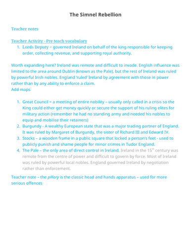 OCR Y106 The Early Tudors - Henry VII - Lesson 3 - Simnel Rebellion