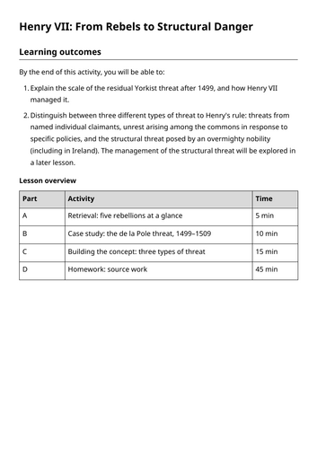 OCR Y106 The Early Tudors - Henry VII - Lesson 6 - Residual Yorkist threat