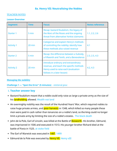 OCR Y106 The Early Tudors - Henry VII - Lesson 8 - Neutralising the Nobility and Making Money