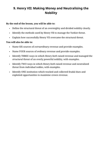 OCR Y106 The Early Tudors - Henry VII - Lesson 8 - Neutralising the Nobility and Making Money
