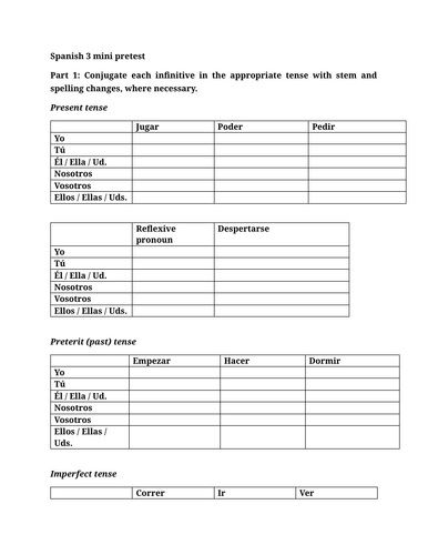 Spanish 3 mini pretest