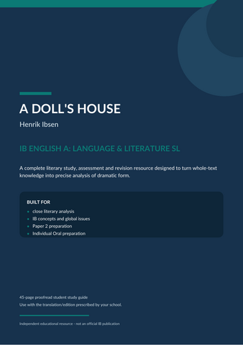 IB  SL study guide to Henrik Ibsen’s A Doll’s House