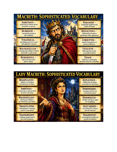 MACBETH REVISION PACK: 22 ILLUSTRATED CHARACTER, QUOTE, THEME AND PLOT CARDS