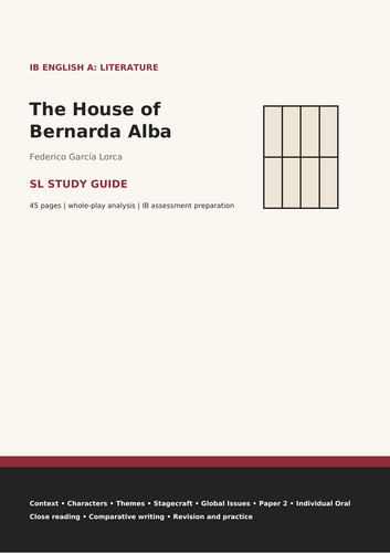 IB  SL study and assessment guide to Federico García Lorca’s The House of Bernarda Alba