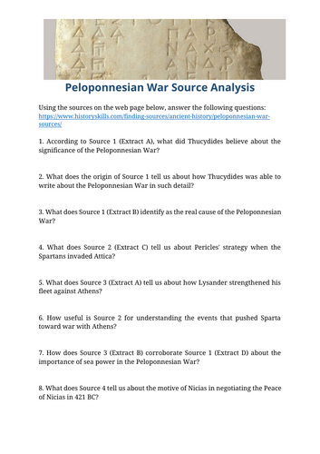 Peloponnesian War Source Analysis Worksheet